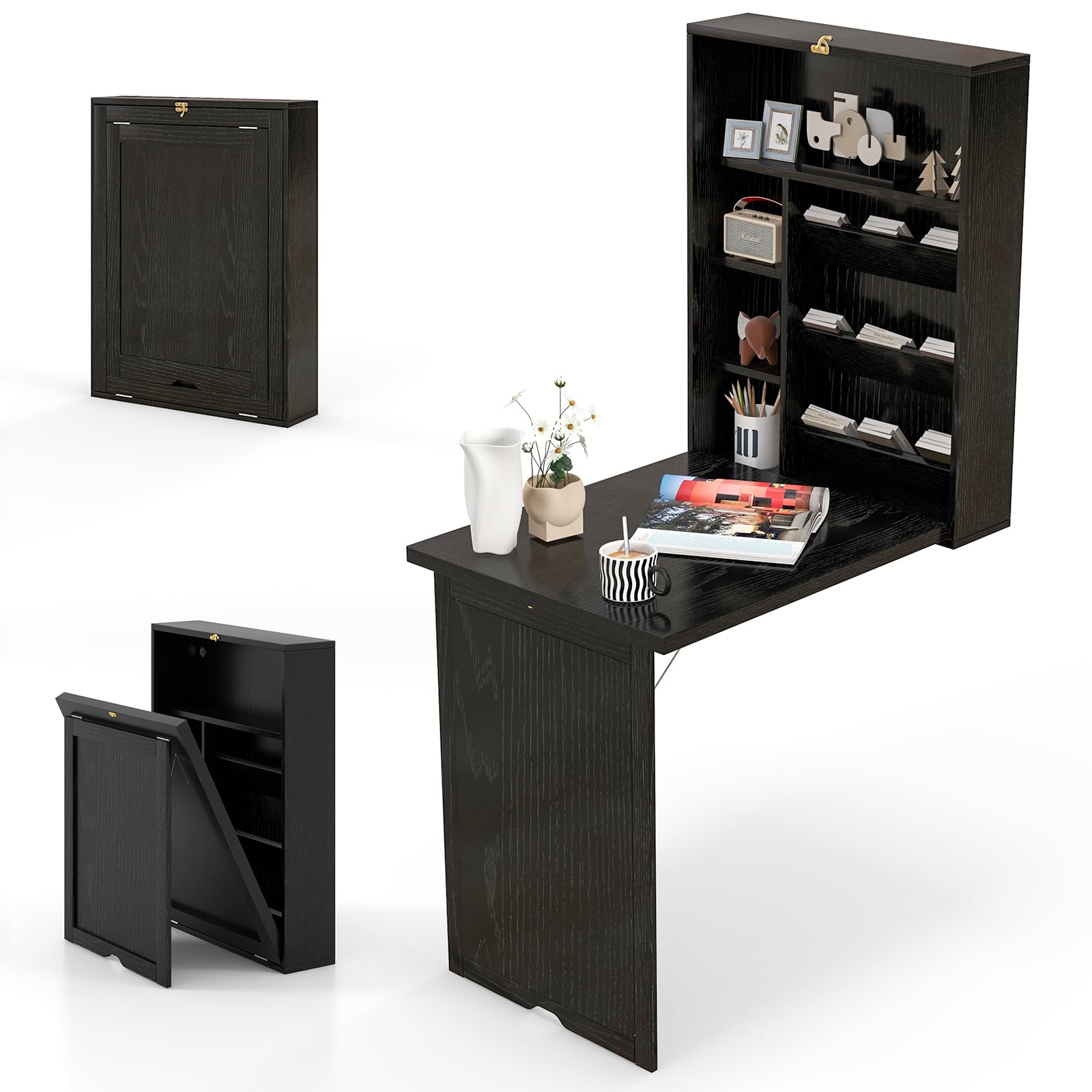 Tangkula Wall Mounted Fold Out Convertible Desk for Home Office